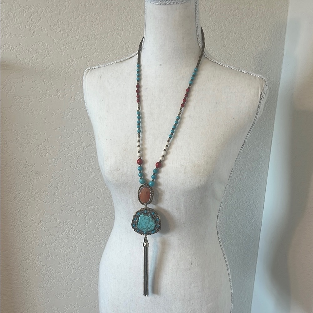 Vibrant Blue and Red Necklace with Elegant Design